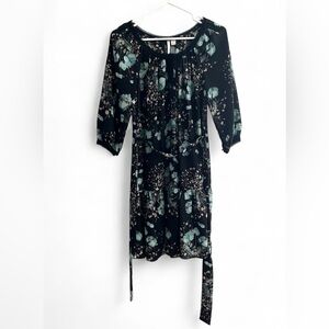 LC Lauren Conrad Black and Teal Floral Long Sleeve Dress